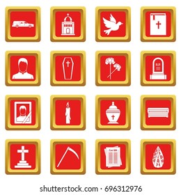 Funeral icons set in red color isolated vector illustration for web and any design