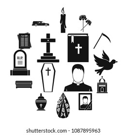 Funeral icons set. Simple illustration of 16 funeral vector icons for web