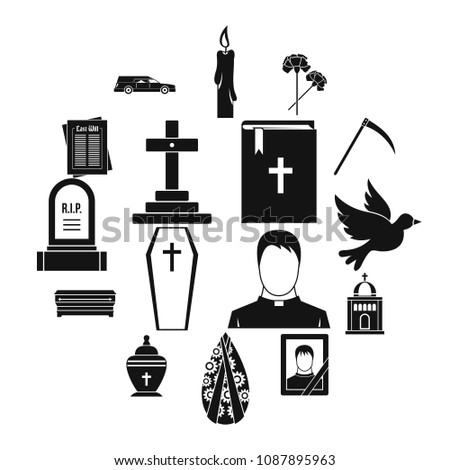 Funeral icons set. Simple illustration of 16 funeral vector icons for web