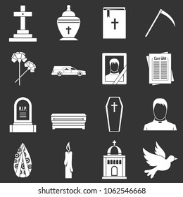 Funeral icons set vector white isolated on grey background 