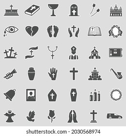 Funeral Icons. Sticker Design. Vector Illustration.