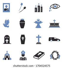 Funeral Icons. Two Tone Flat Design. Vector Illustration.