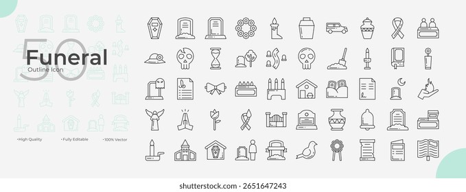 Funeral Line Editable Icons set. Vector illustration in modern thin line style of funeral icons: funeral, religion, grave, etc