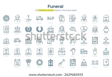 Funeral line icon pack. Funeral Stroke icon set. Editable Stroke icon