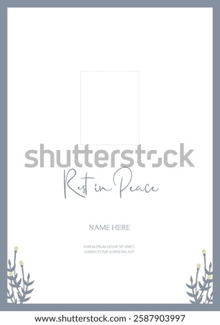 Funeral obituary flyer background layout card for announcement print social post etc in simple grey color minimalist style