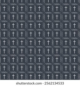 Funeral pattern. seamless pattern with church cross. White cross on grey background