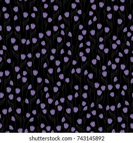 Funeral pattern with violet tulip. Vector mourning background. 