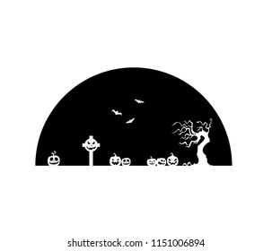 funeral and pumpkin, black silhouette vector on a white background