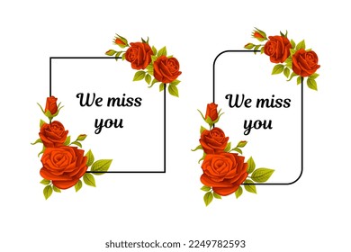 Funeral Red Rose Frame with Quote and Inscription Vector Set