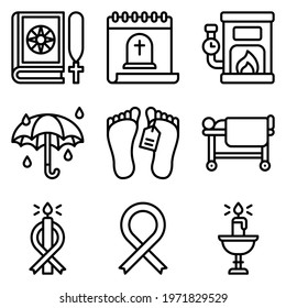 Funeral related line icon set , vector illustration