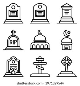 Funeral related line icon set, vector illustration