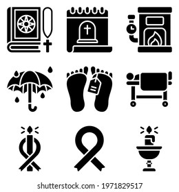 Funeral related solid icon set 7, vector illustration