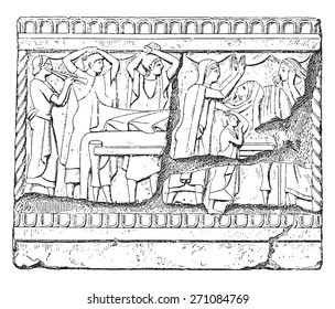 Funeral rite, vintage engraved illustration. 