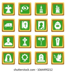 Funeral ritual service icons set vector green square isolated on white background 