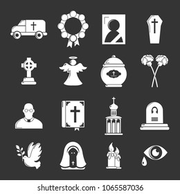 Funeral ritual service icons set vector white isolated on grey background 