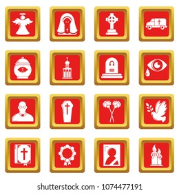 Funeral ritual service icons set vector red square isolated on white background 