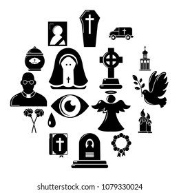 Funeral ritual service icons set. Simple illustration of 16 funeral ritual service vector icons for web