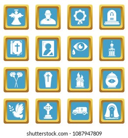 Funeral ritual service icons set vector sapphirine square isolated on white background 