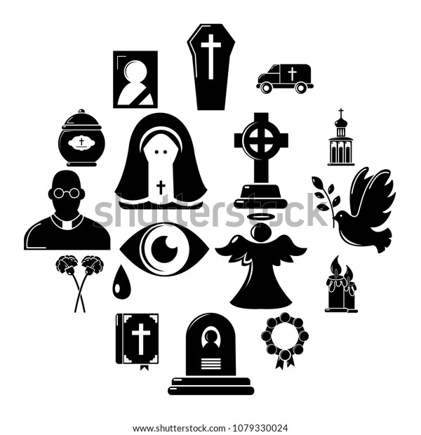 Funeral ritual service icons\
set. Simple illustration of 16 funeral ritual service vector icons\
for web