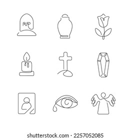 Funeral service artistic style continuous line icons. Editable stroke.