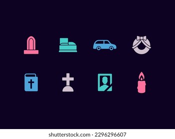 Funeral service vector icon set. Burial ceremony signs. 
