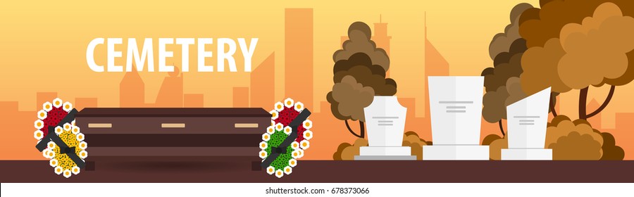 Funeral services and Funeral agency banner. Cemetery. Vector illustration