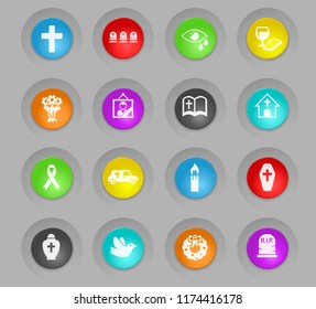 funeral services colored plastic round buttons web icons for user interface design