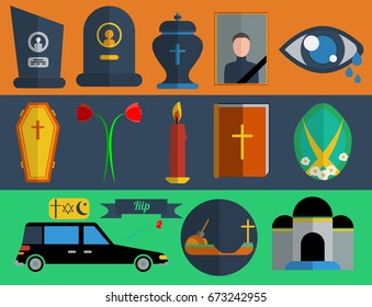 Funeral services, Funeral icons set