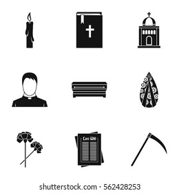 Funeral services icons set. Simple illustration of 9 funeral services vector icons for web
