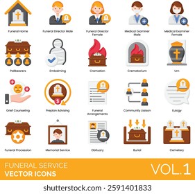 Funeral Services Vector Icon Illustration Set