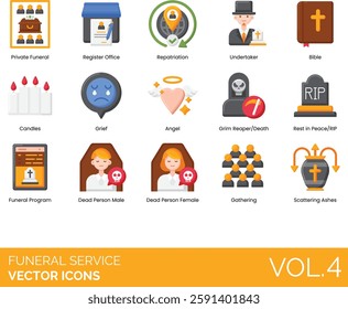 Funeral Services Vector Icon Illustration Set