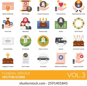 Funeral Services Vector Icon Illustration Set