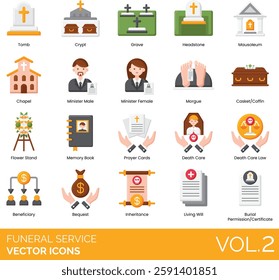 Funeral Services Vector Icon Illustration Set