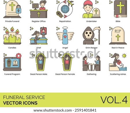 Funeral Services Vector Icon Illustration Set