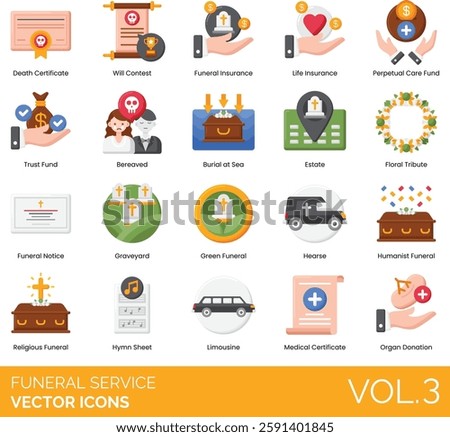 Funeral Services Vector Icon Illustration Set