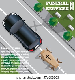 Funeral services. View from above. Vector illustration.