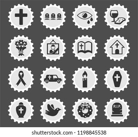 funeral services web icons stylized postage stamp for user interface design