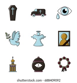 Funeral shipping icons set. Flat set of 9 funeral shipping vector icons for web isolated on white background