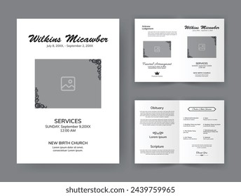 Funeral  Template for Memorial Program. Minimalist Bifold Brochure Design Layout.