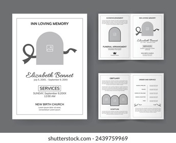 Funeral  Template for Memorial Program. Minimalist Bifold Brochure Design Layout.