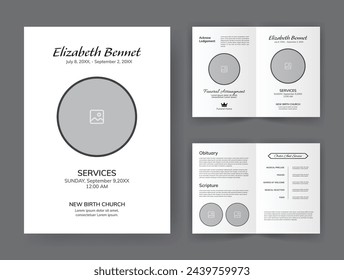 Plantilla funeraria para el programa conmemorativo. Diseño minimalista del folleto del bifold.