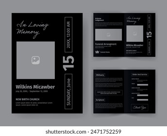 Funeral  Template for Memorial Program. Minimalist Bifold Brochure Design Layout.