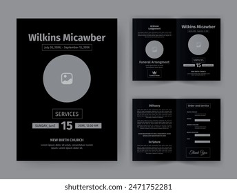 Funeral  Template for Memorial Program. Minimalist Bifold Brochure Design Layout.