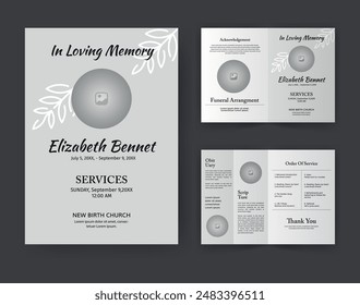 Funeral  Template for Memorial Program. Minimalist Bifold Brochure Design Layout.