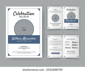 Funeral  Template for Memorial Program. Minimalist Bifold Brochure Design Layout.