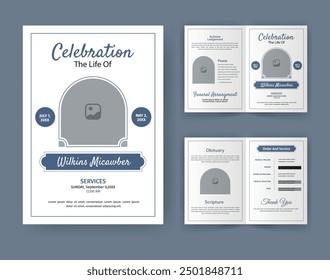 Funeral  Template for Memorial Program. Minimalist Bifold Brochure Design Layout.