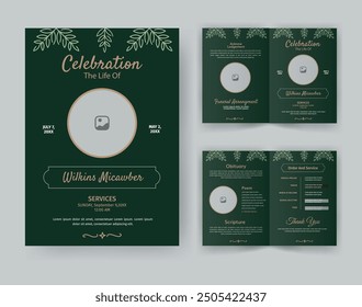 Funeral  Template for Memorial Program. Minimalist Bifold Brochure Design Layout.