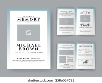 Funeral  Template for Memorial Program. Minimalist Bifold Brochure Design Layout.