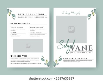 Funeral  Template for Memorial Program. Minimalist Bifold Brochure Design Layout.