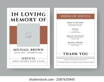 Funeral  Template for Memorial Program. Minimalist Bifold Brochure Design Layout.
